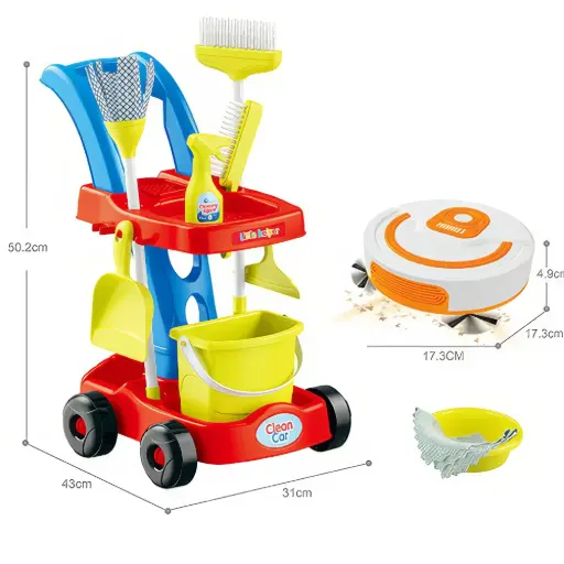 [HJ611] Reinigungswagen-Spielset mit Besen