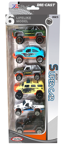 [XZ633-1A] Speelset 6-delige metalen auto's versierd