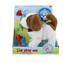 Dog walking and barking on a leash