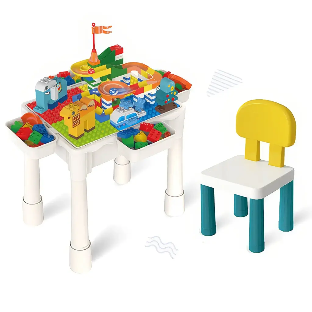 Table de construction avec circuit à billes et blocs