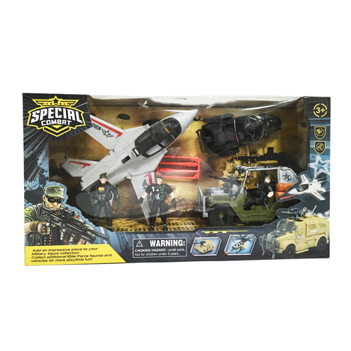 [D3109-27] Militärspezialeinheit mit Kampfflugzeug und Jeep